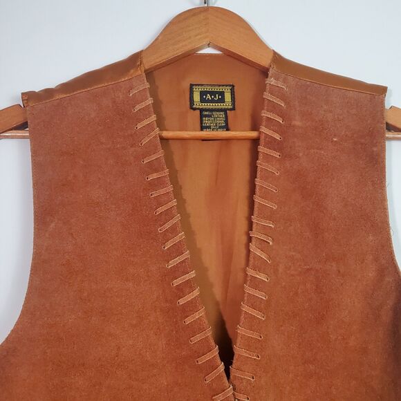AJ Men's Vest MediumTan Brown Suede Leather Western Cowboy Boho Vintage Rodeo - Picture 2 of 10